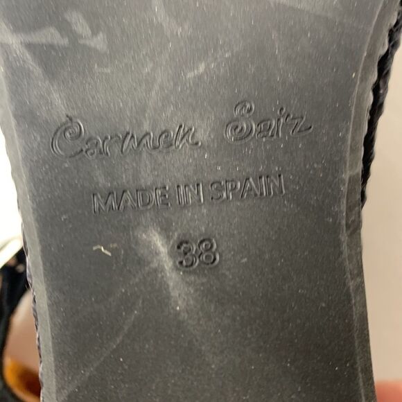 Carmen Saiz black suede T-strap woven jute espadrille platform wedges - Picture 10 of 10